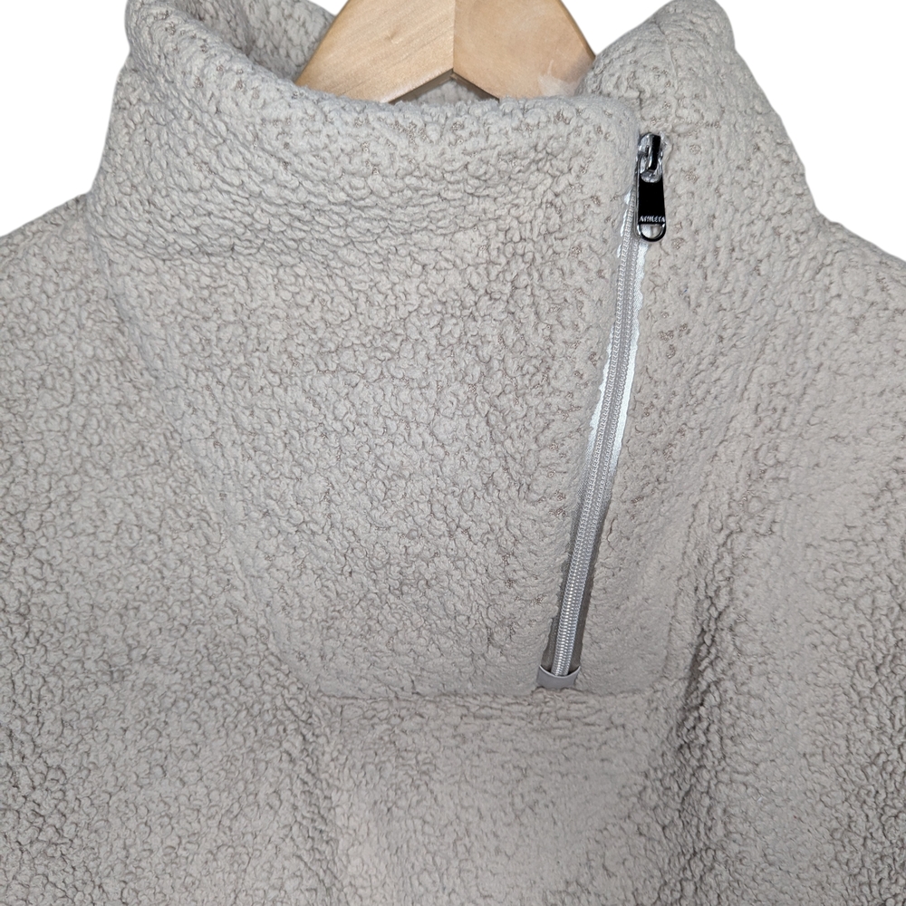 Athleta Tugga Beige Sherpa Fleece Quarter Zip Pullover Funnel Neck Small - Picture 9 of 15